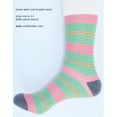 Ivory with green and red cotton striped dress socks
